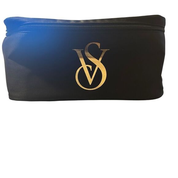 NWOT Victoria's Secret Black Toiletry Bag with Gold Logo - Picture 3 of 13